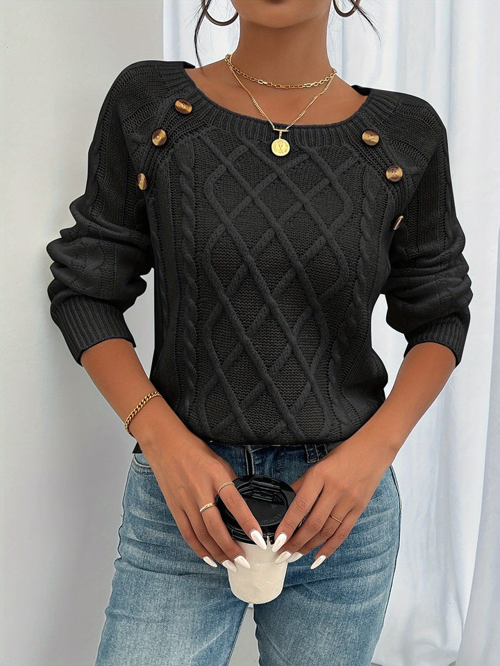 Bella | Cable Knit Jumper  Liora Lane Boutique  Black / UK 18-20 (2XL) 39.95