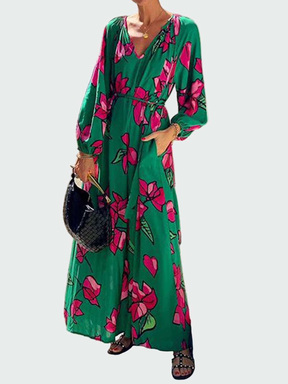 V Neck Printed Beach Vacation Dress Jasmine's Boutique Australia