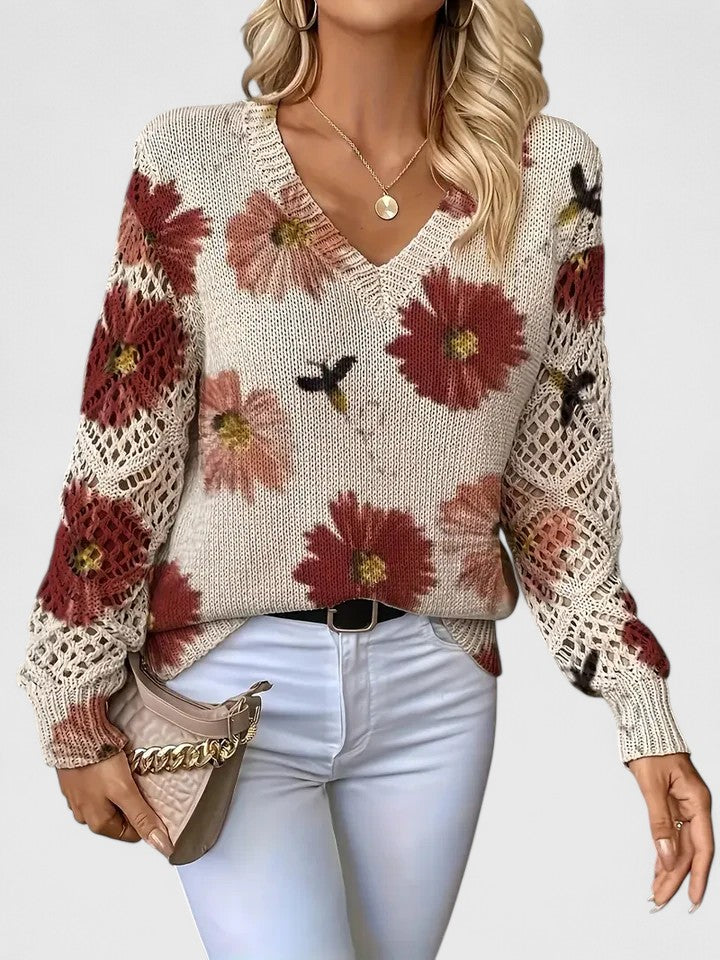 Beatrice | Floral Knit Jumper  Liora Lane Boutique  Red / UK 20-22 (3XL) 39.95