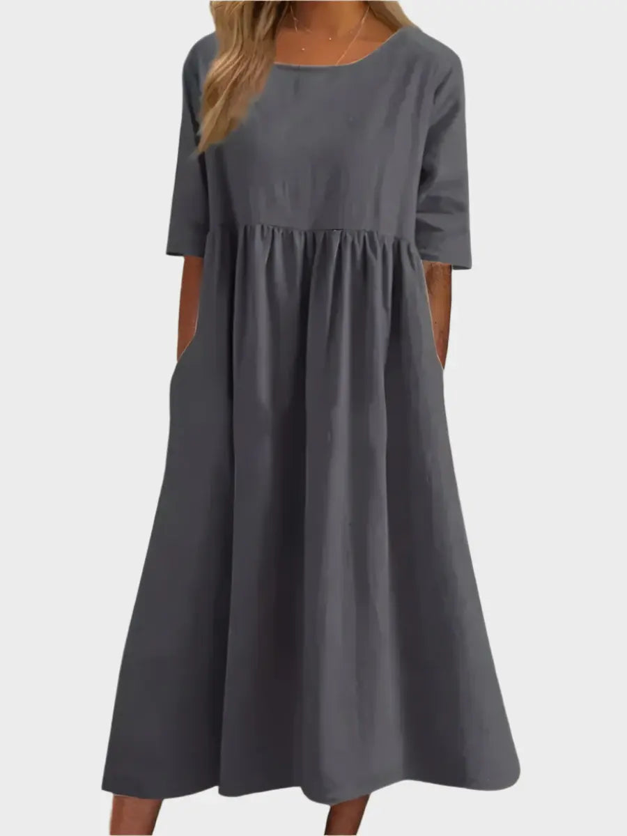 Linen Dress with Short Sleeves and Airy Line Jasmine's Boutique Australia