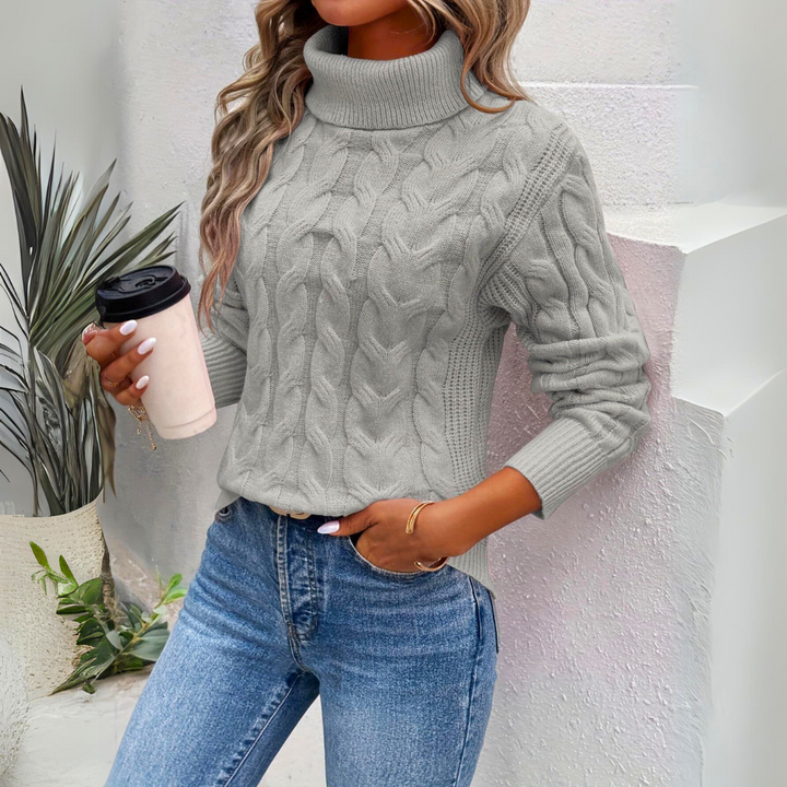 Giorgia | Cable Knit Roll Neck Jumper  Liora Lane Boutique  Grey / UK 16-18 (XL) 49.95