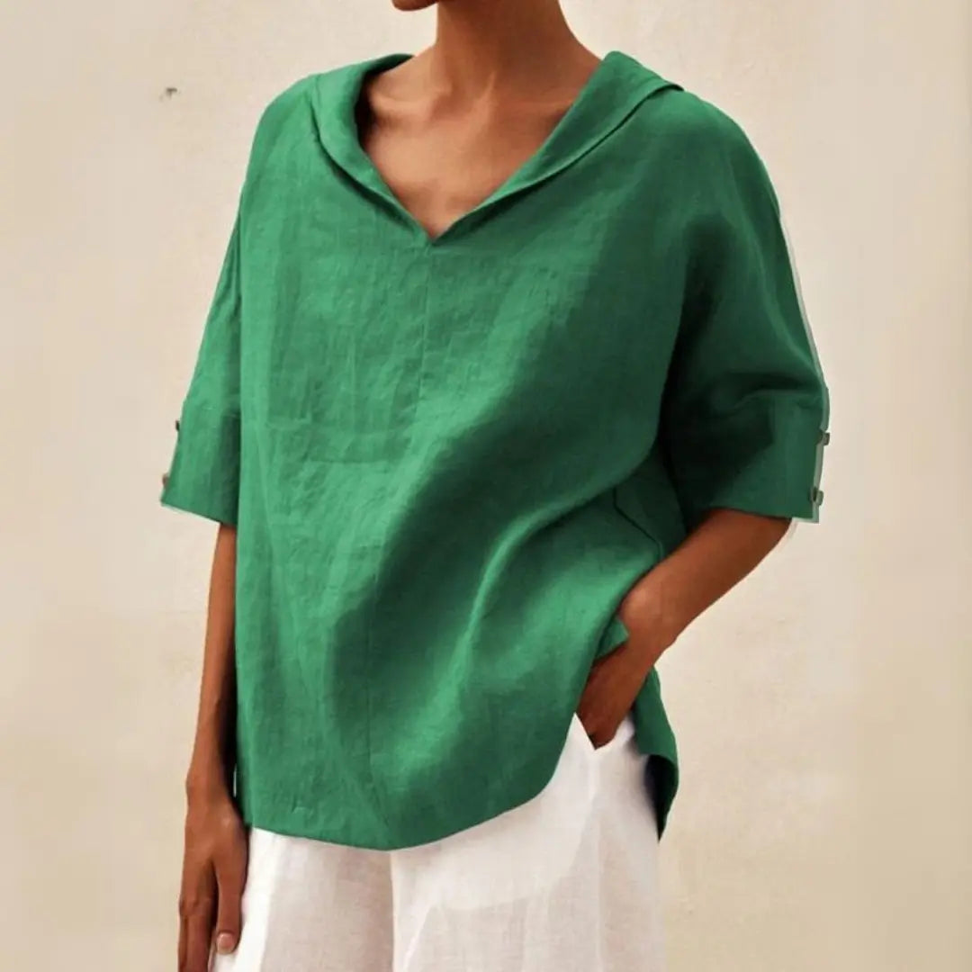 Relaxed Collar Half-Sleeve Linen Top Jasmine's Boutique Australia