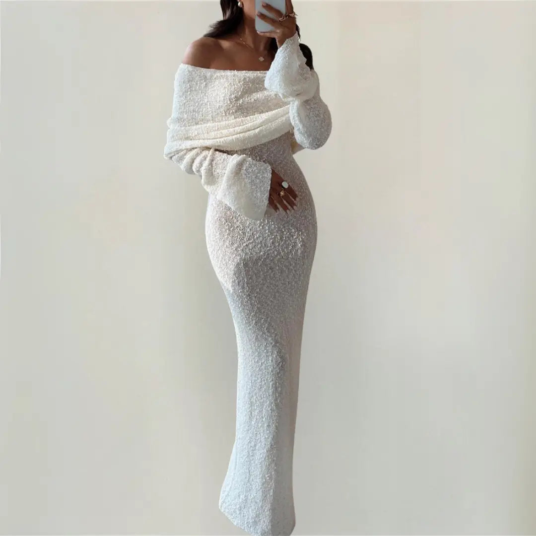 Sandstone Off-Shoulder Knit Dress Jasmine's Boutique Australia
