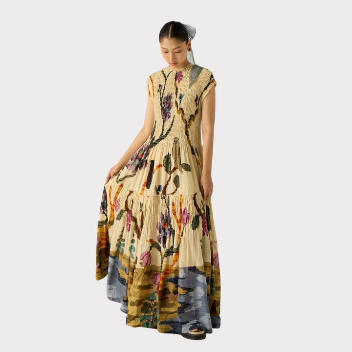 Clara | Pleated Print Maxi Dress Liora Lane Boutique