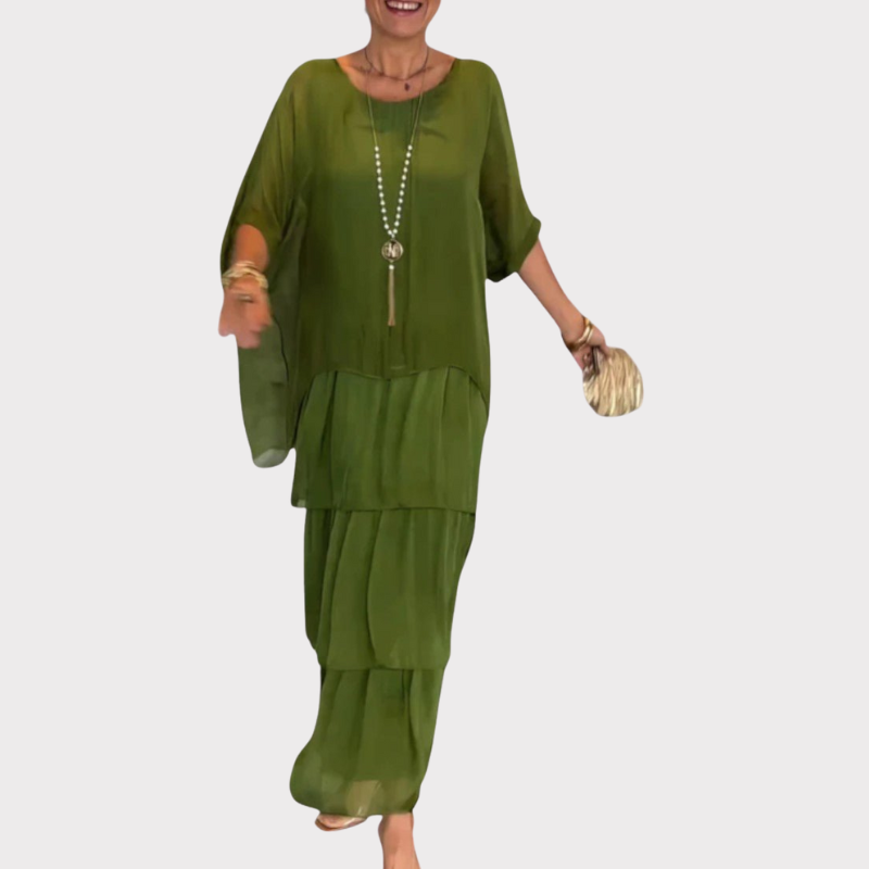 Caroline | Tiered Batwing Maxi Dress Liora Lane Boutique