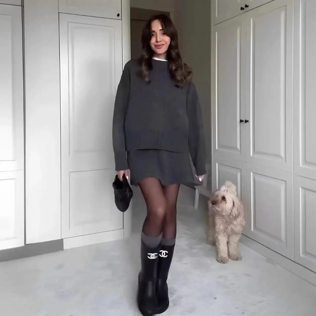Bordeaux Chic Knit Sweater & Skirt Set Jasmine's Boutique Australia