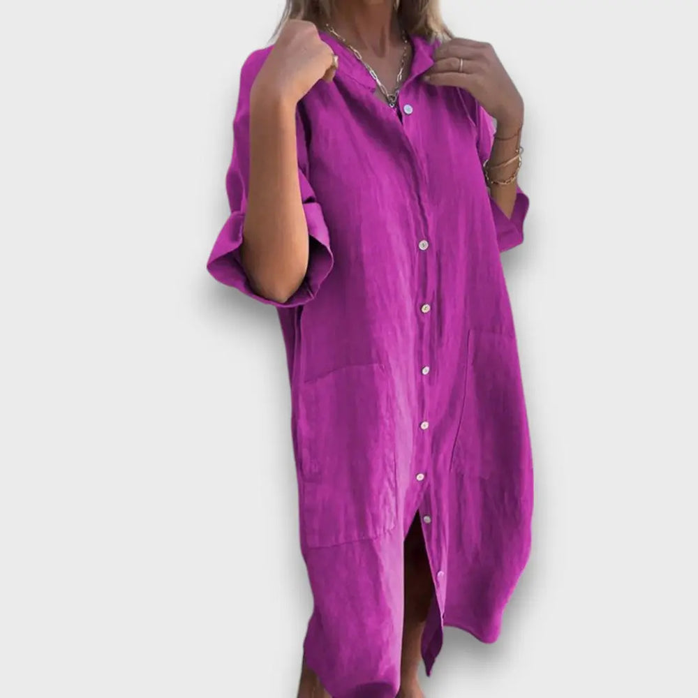 Linen Shirt Dress with Buttons and Pockets Jasmine's Boutique Australia