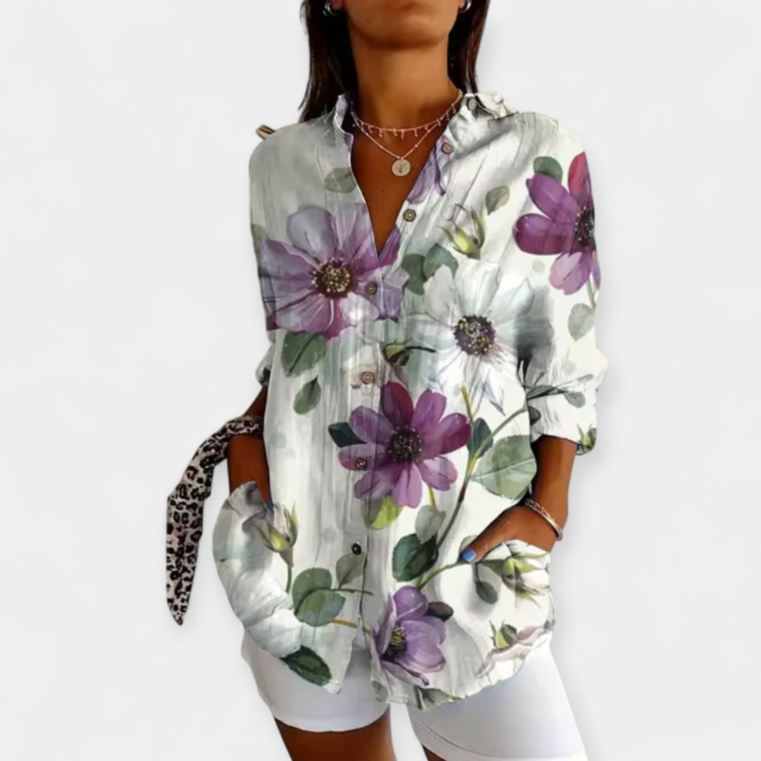Button-Up Blouse with Floral Design Jasmine's Boutique Australia