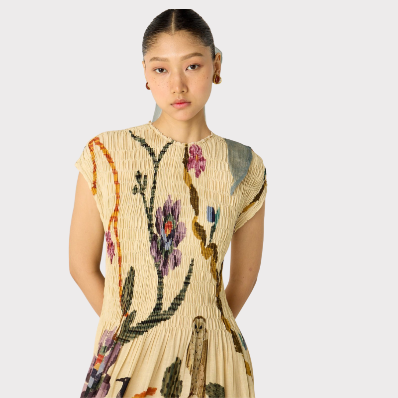 Clara | Pleated Print Maxi Dress Liora Lane Boutique