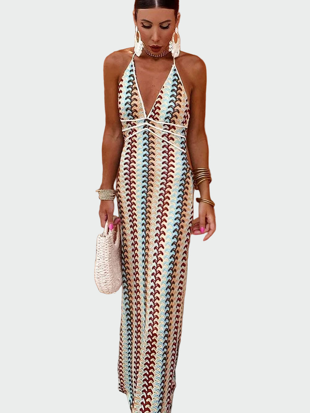 Beige Boho Knit Halter Maxi Dress Jasmine's Boutique Australia