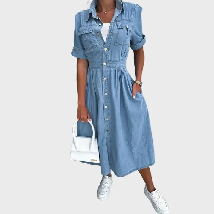 Denim Button-Down Midi Dress Luxe-london.uk