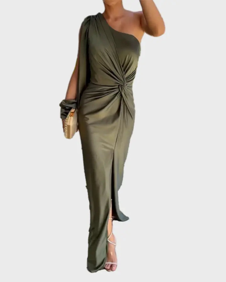 Olive Green One-Shoulder Draped Dress Jasmine's Boutique Australia