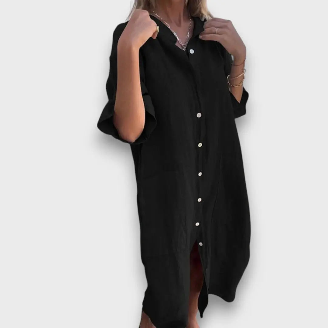 Linen Shirt Dress with Buttons and Pockets Jasmine's Boutique Australia