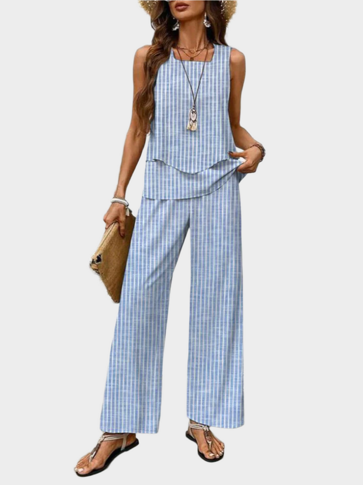 Summer Set with Sleeveless Top and Leaf-Printed Pants Jasmine's Boutique Australia