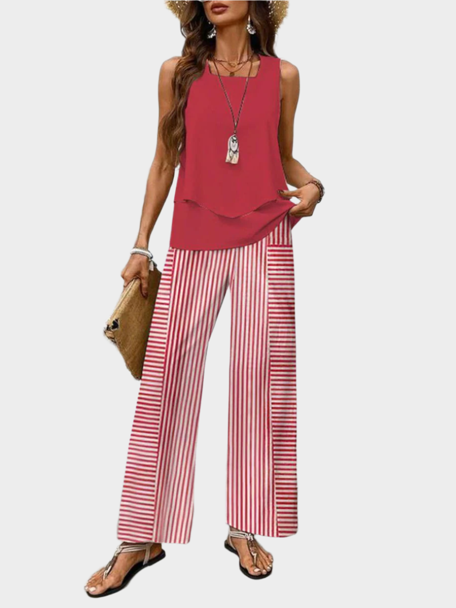 Summer Set with Sleeveless Top and Leaf-Printed Pants Jasmine's Boutique Australia