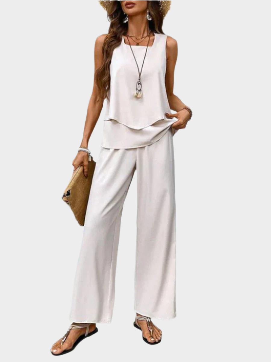 Summer Set with Sleeveless Top and Leaf-Printed Pants Jasmine's Boutique Australia