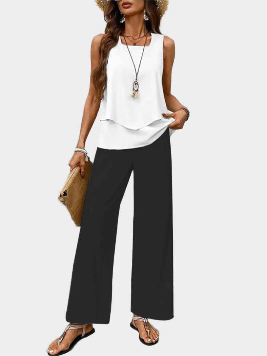 Summer Set with Sleeveless Top and Leaf-Printed Pants Jasmine's Boutique Australia