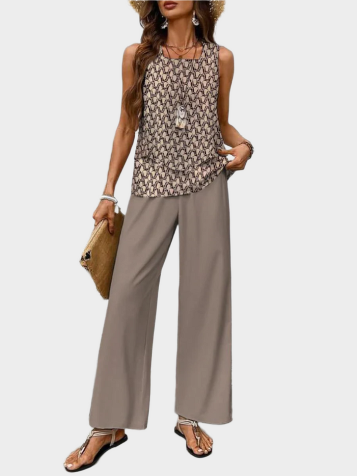 Summer Set with Sleeveless Top and Leaf-Printed Pants Jasmine's Boutique Australia