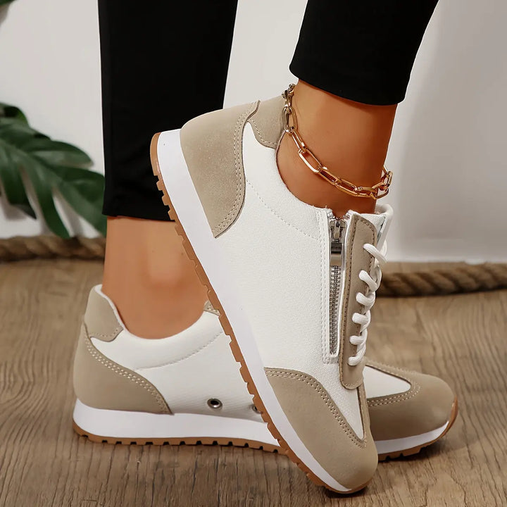 Classic Beige & White Lace-Up Sneakers Jasmine's Boutique Australia
