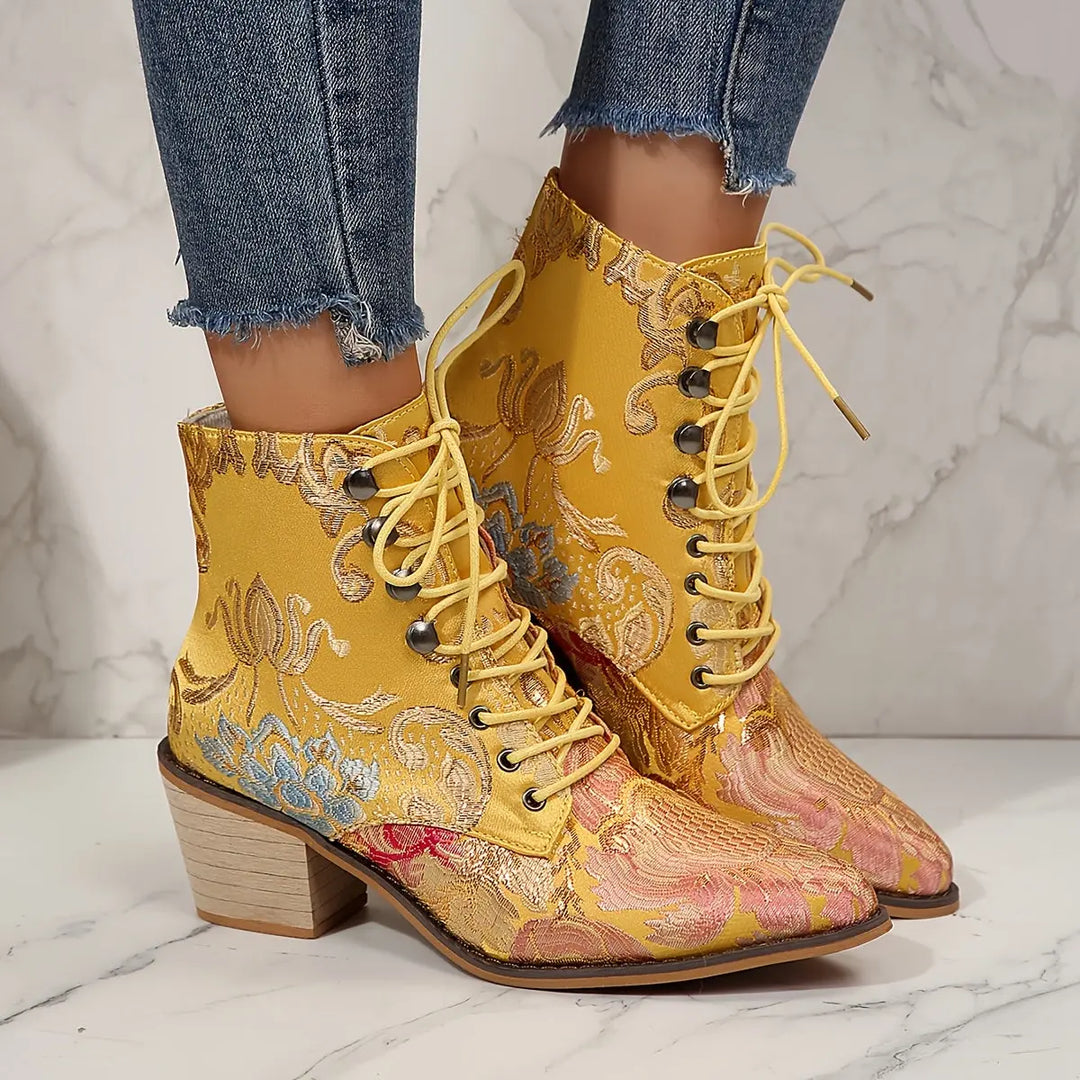 Golden Bloom Lace-Up Ankle Boots Jasmine's Boutique Australia