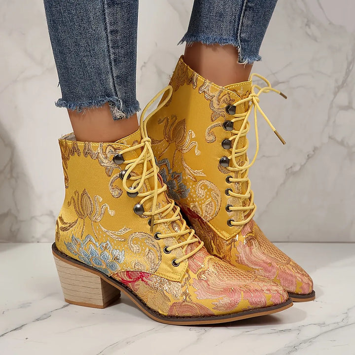 Golden Bloom Lace-Up Ankle Boots Jasmine's Boutique Australia
