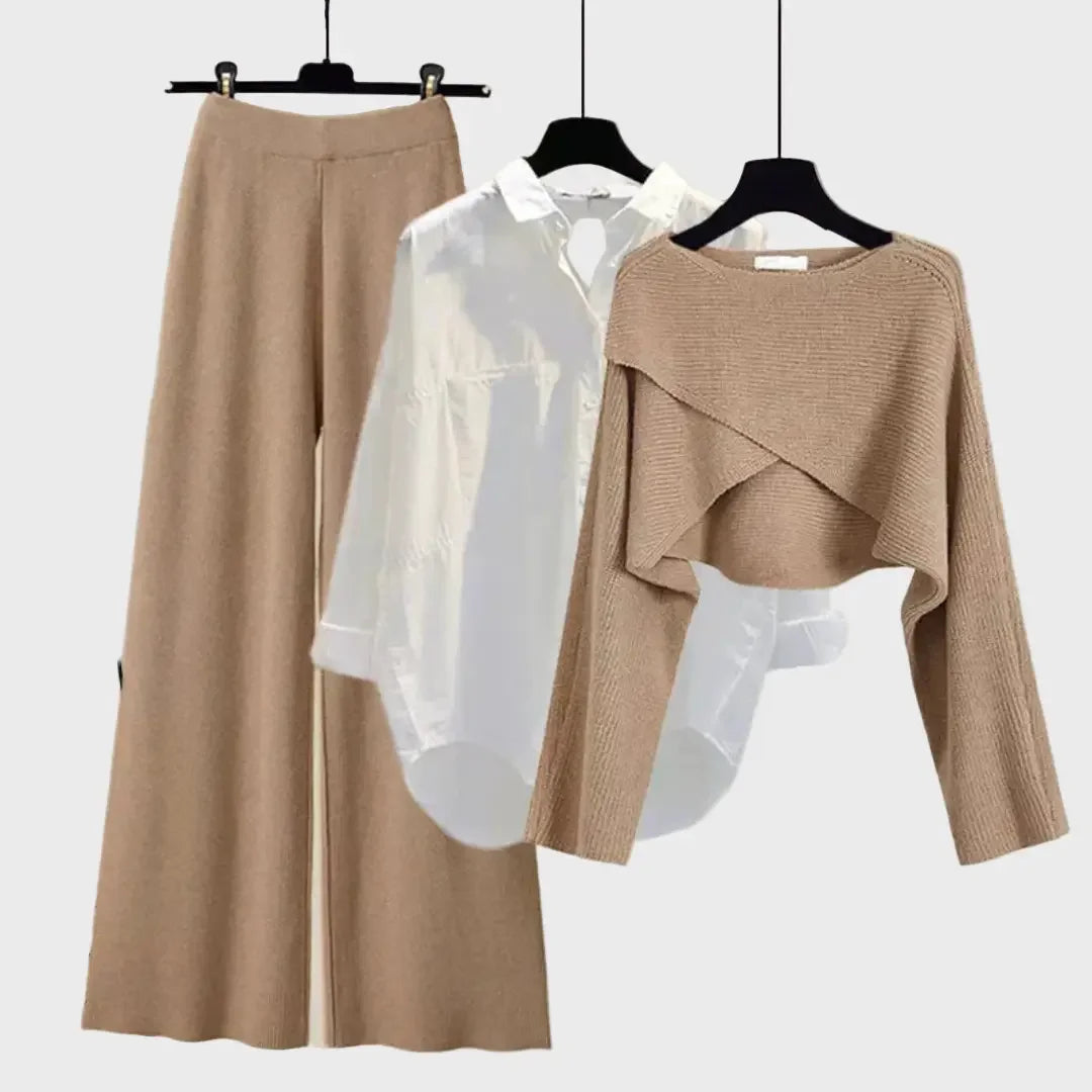Gray Wide-Leg Pants with White Shirt & Knit Overlay Jasmine's Boutique Australia