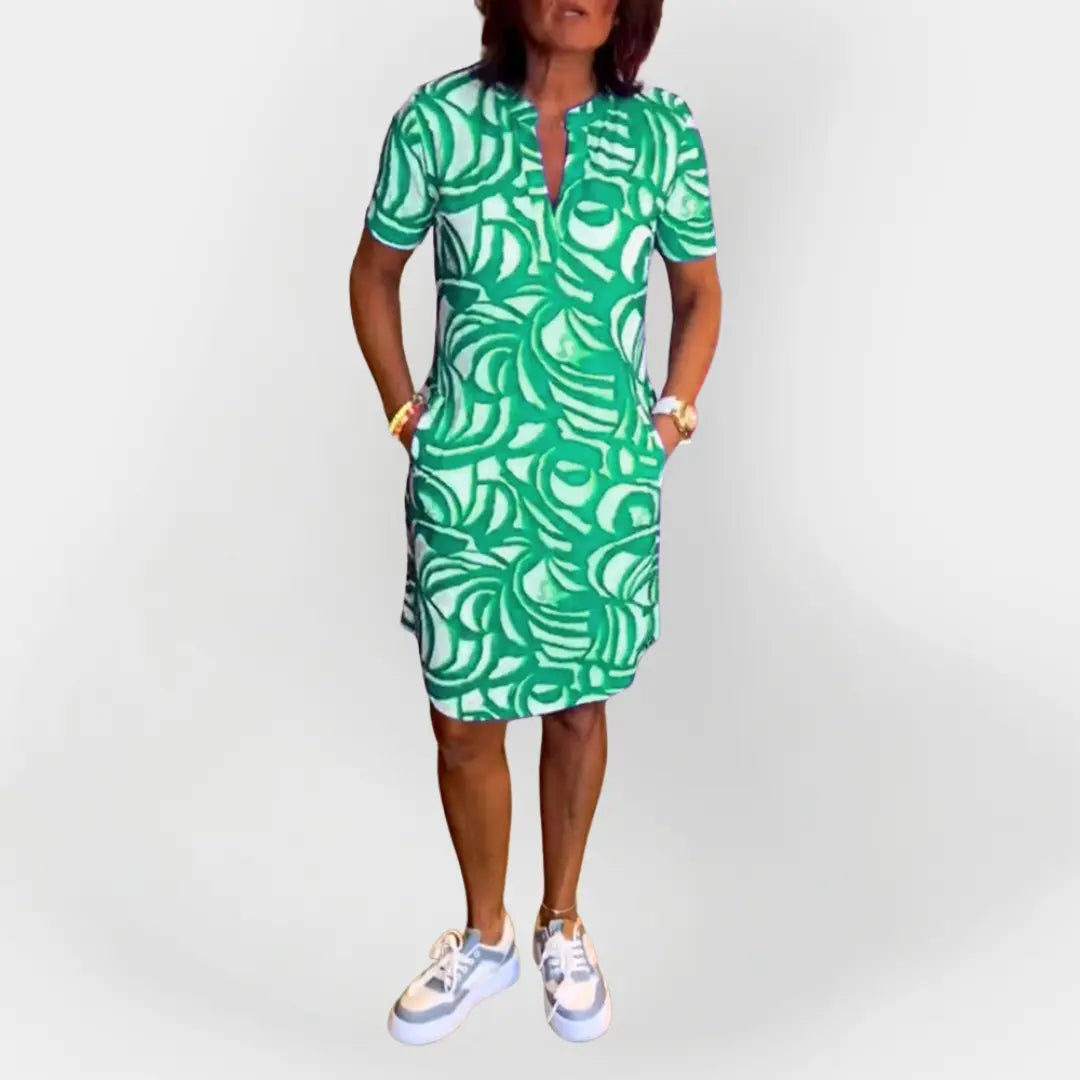 Midi Dress with Pattern and Short Sleeves Jasmine's Boutique Australia