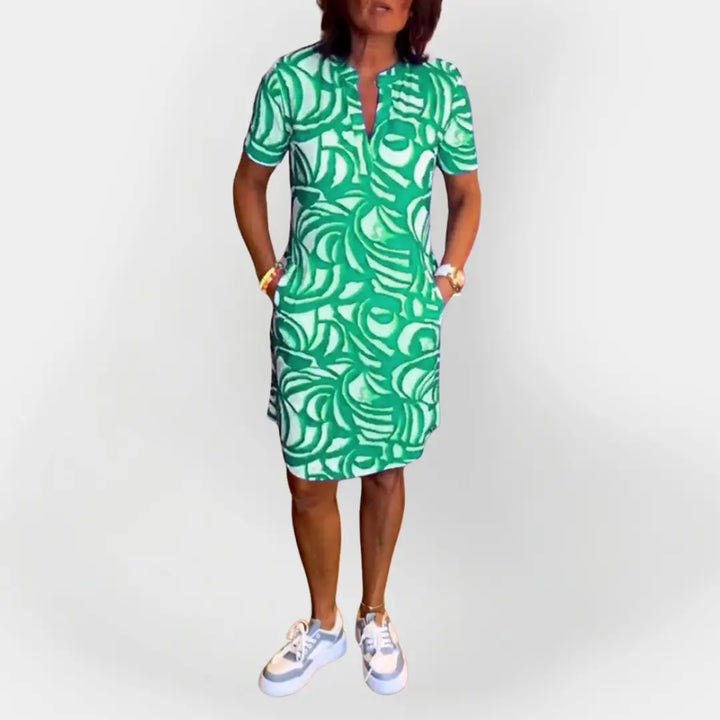 Midi Dress with Pattern and Short Sleeves Jasmine's Boutique Australia