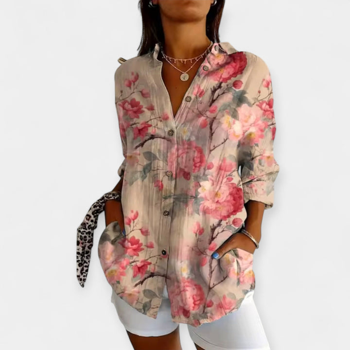Button-Up Blouse with Floral Design Jasmine's Boutique Australia