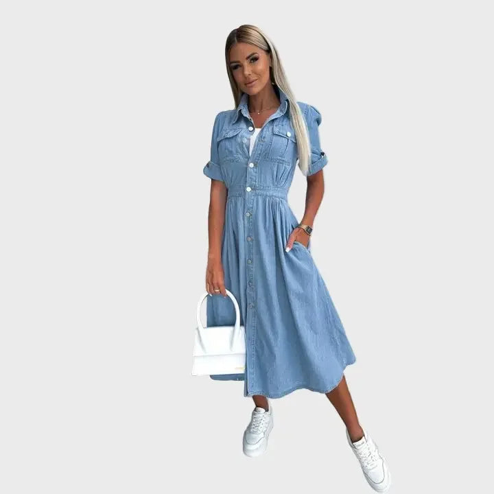 Denim Button-Down Midi Dress Luxe-london.uk