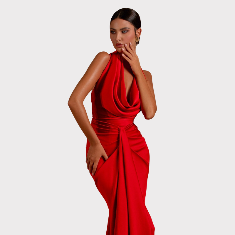 Carmella | Satin Halter Neck Backless Maxi Dress Liora Lane Boutique