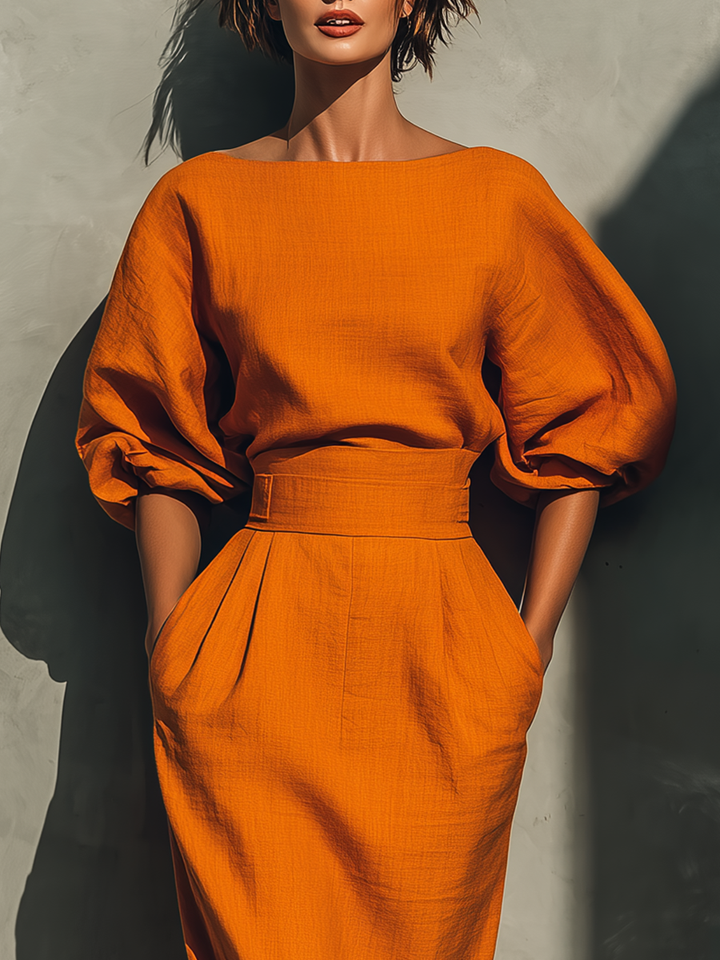Vibrant Midi Skirt in Orange Cotton-Linen Blend Jasmine's Boutique Australia