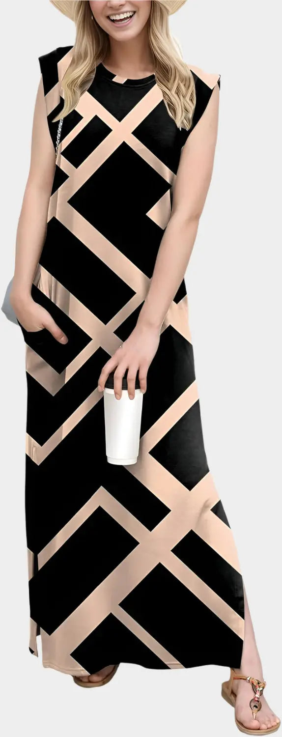 2025 Women Year-Round Casual Round Neck Loose Split Wrinkle-Free Long Maxi Vacation Dress with Pockets Jasmine's Boutique Australia