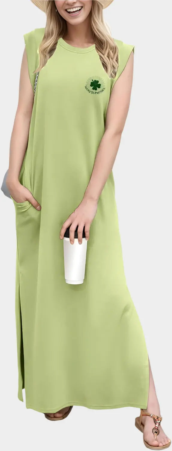 2025 Women Year-Round Casual Round Neck Loose Split Wrinkle-Free Long Maxi Vacation Dress with Pockets Jasmine's Boutique Australia