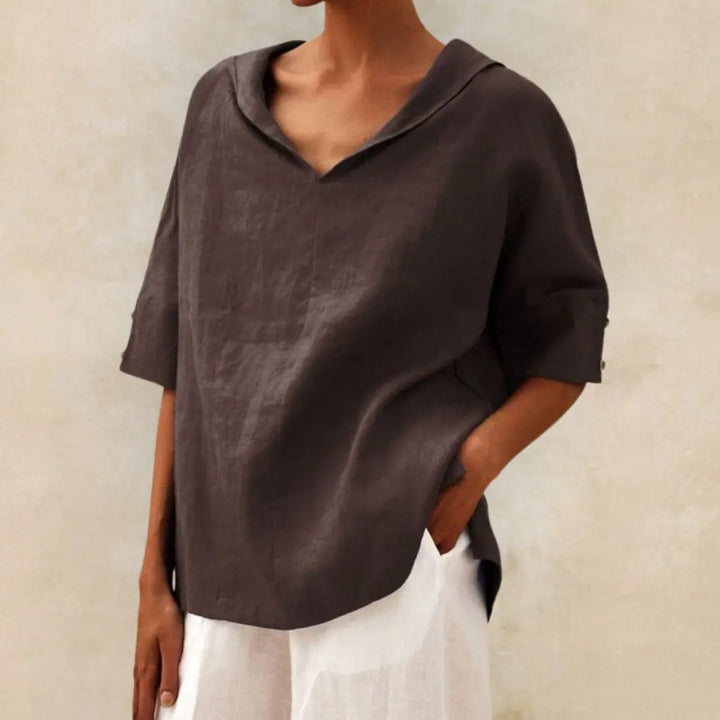 Relaxed Collar Half-Sleeve Linen Top Jasmine's Boutique Australia