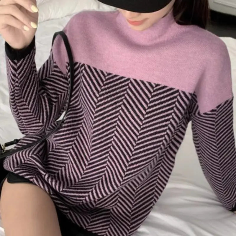 Modern Chevron High-Neck Sweater Jasmine's Boutique Australia