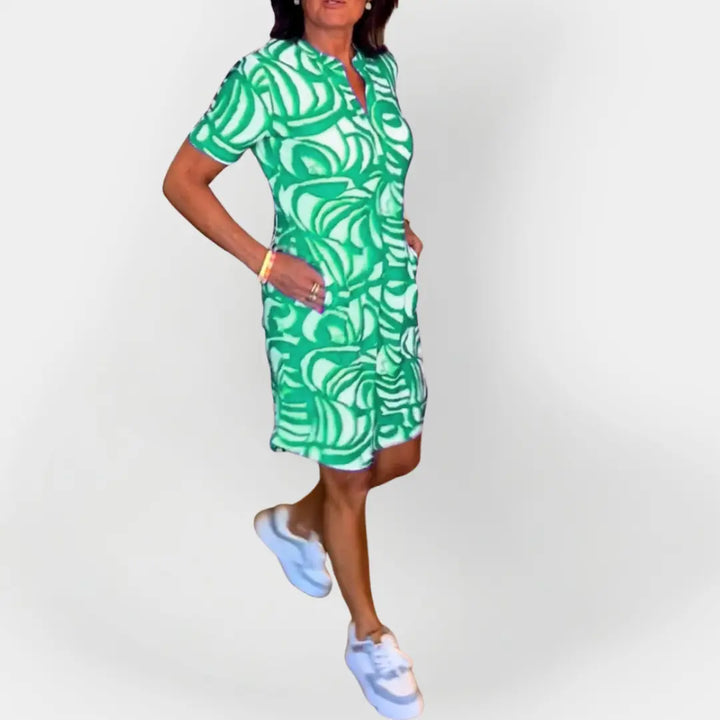 Midi Dress with Pattern and Short Sleeves Jasmine's Boutique Australia