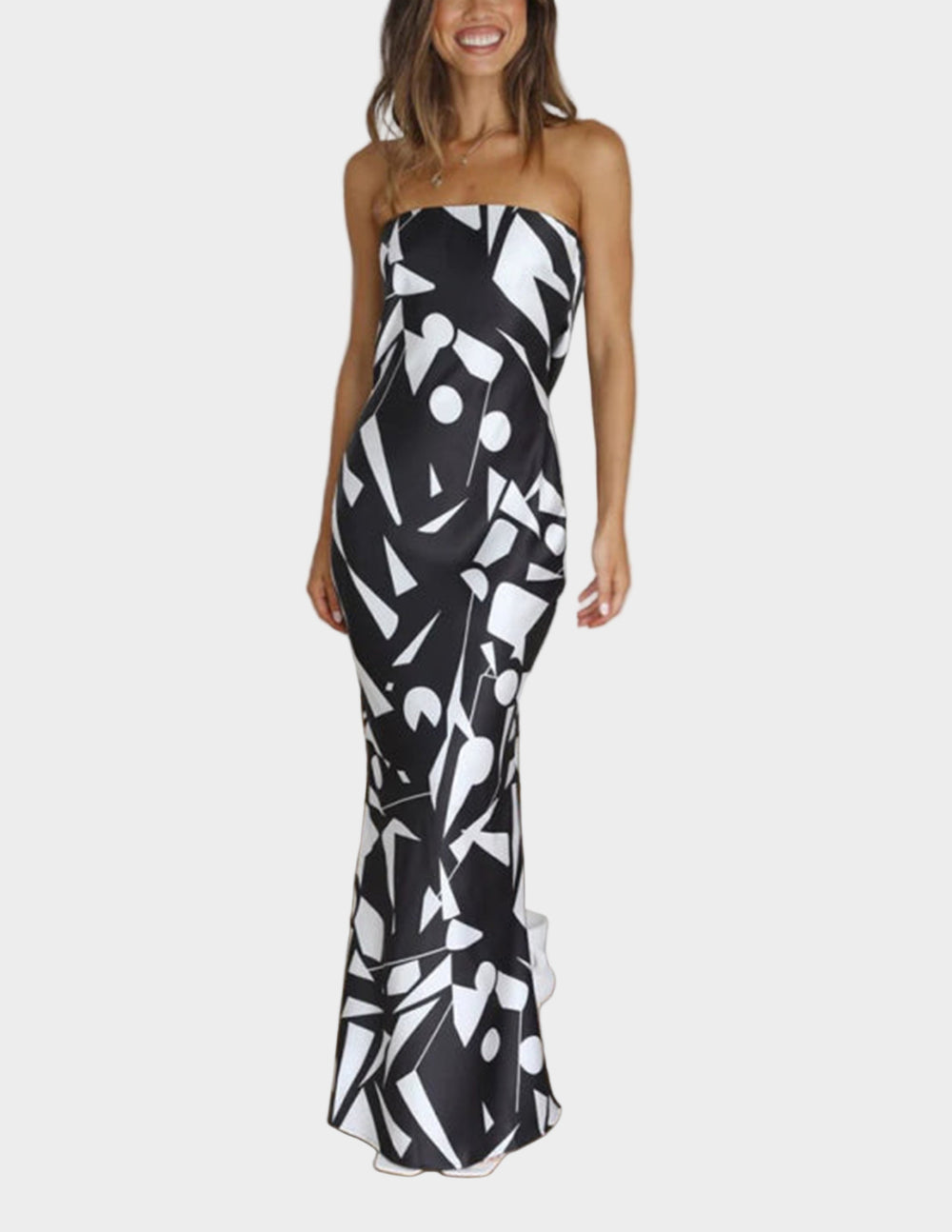 Maxi off-shoulder dress with satin geometric print Jasmine's Boutique Australia