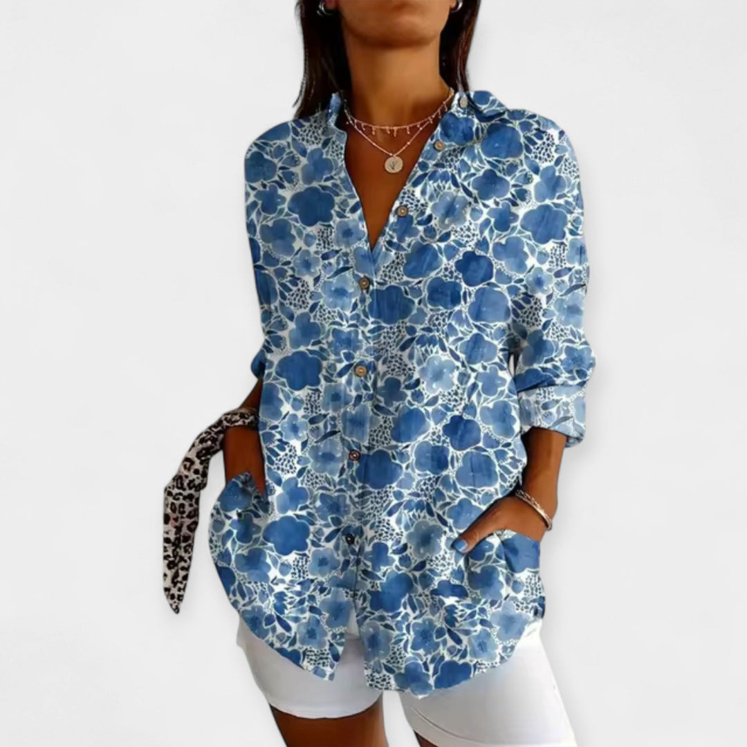Button-Up Blouse with Floral Design Jasmine's Boutique Australia