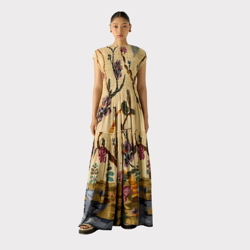 Clara | Pleated Print Maxi Dress Liora Lane Boutique