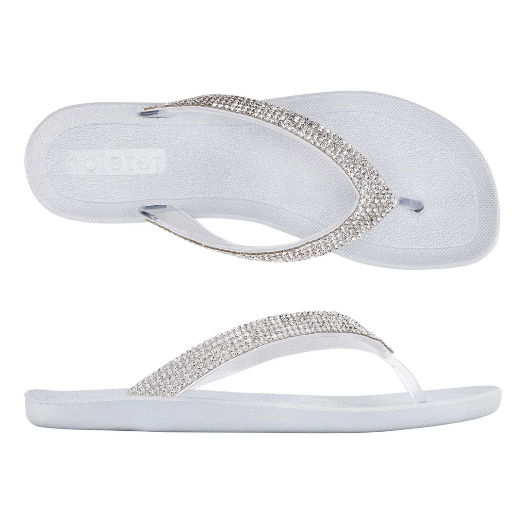 Holster Crystal Shine Flip Flops – Silver Jasmine's Boutique Australia