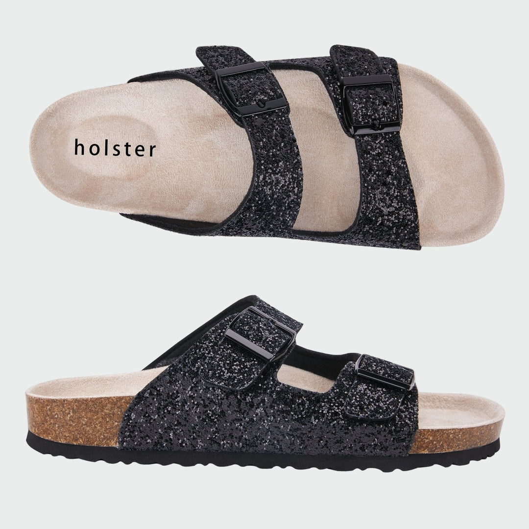 Black Glitter Buckle Slides Jasmine's Boutique Australia