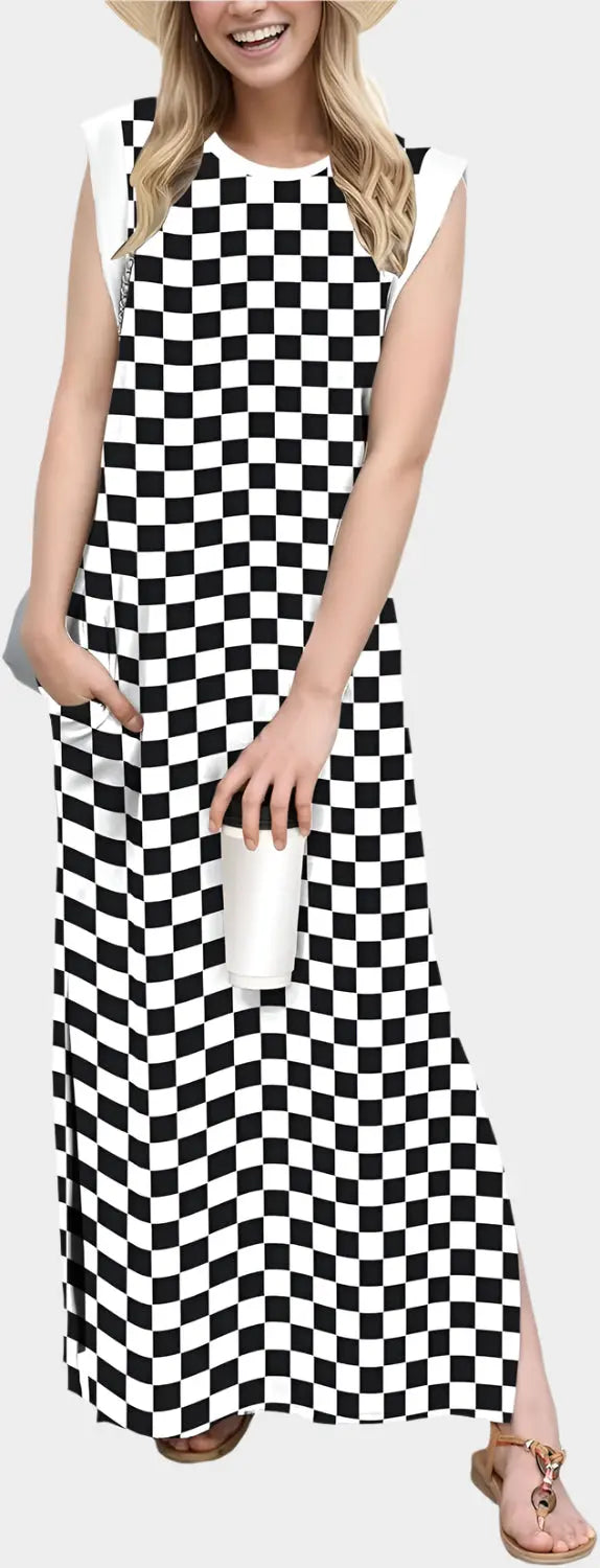 2025 Women Year-Round Casual Round Neck Loose Split Wrinkle-Free Long Maxi Vacation Dress with Pockets Jasmine's Boutique Australia