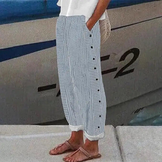 Seaside Striped Button-Up Pants Jasmine's Boutique Australia