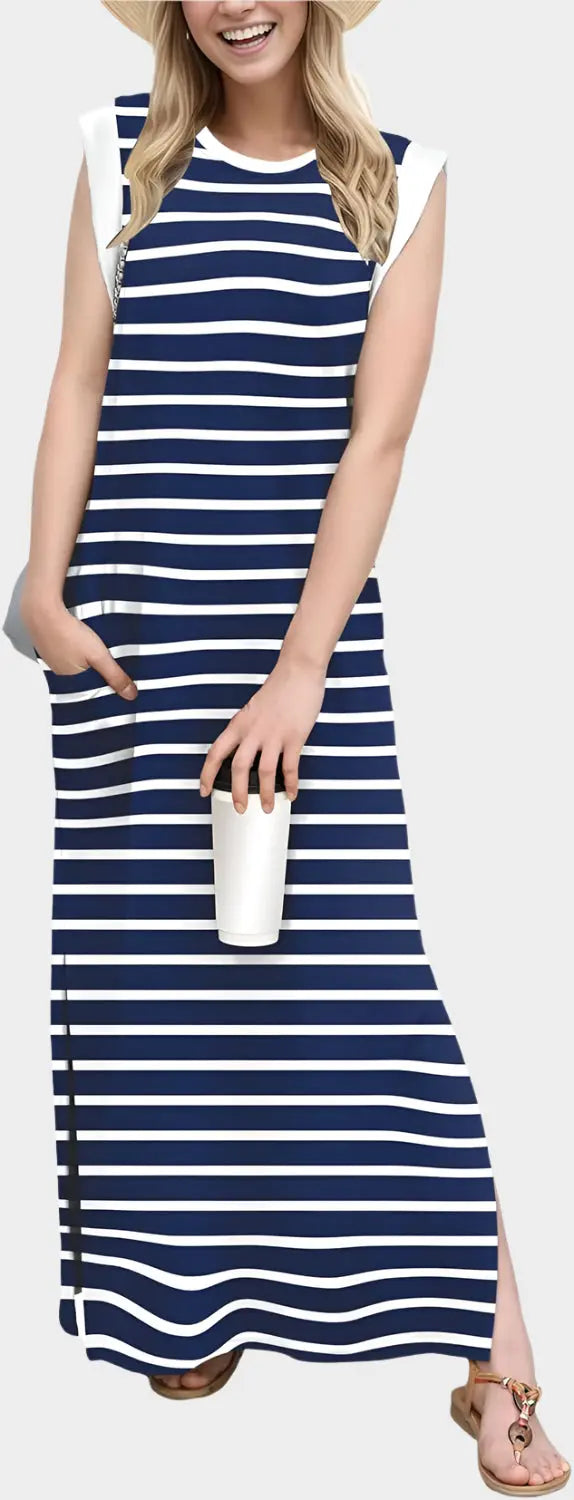 2025 Women Year-Round Casual Round Neck Loose Split Wrinkle-Free Long Maxi Vacation Dress with Pockets Jasmine's Boutique Australia