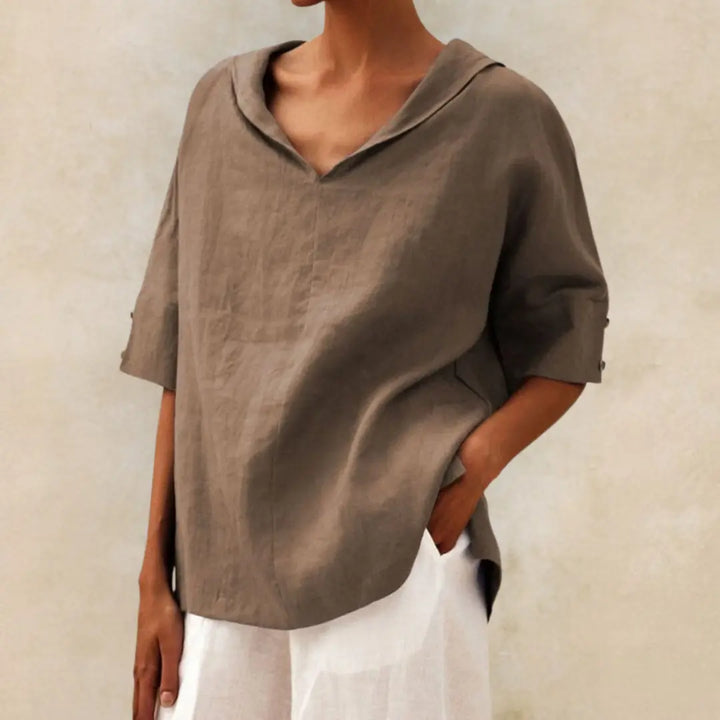 Relaxed Collar Half-Sleeve Linen Top Jasmine's Boutique Australia