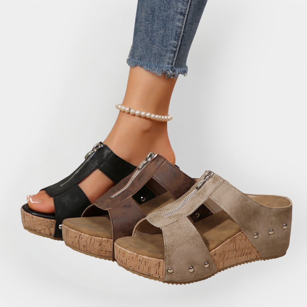 Comfortable Heeled Sandals with Zipper Liora Lane Boutique