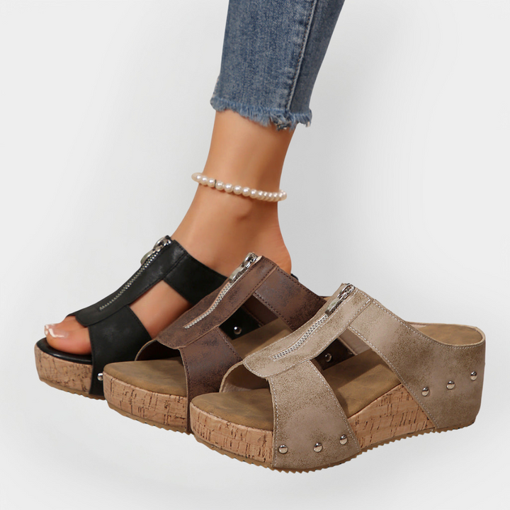 Comfortable Heeled Sandals with Zipper Liora Lane Boutique