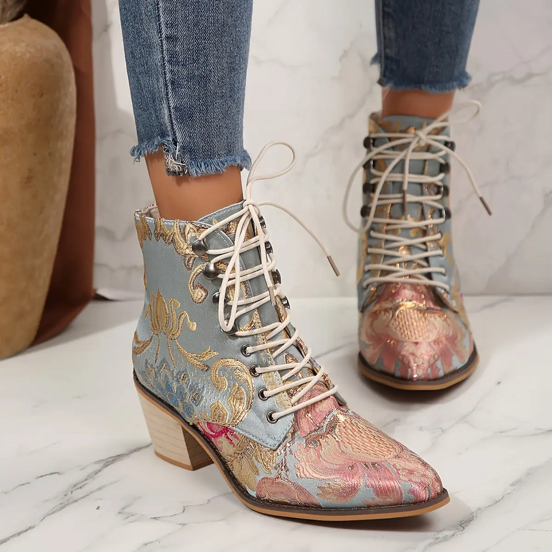 Golden Bloom Lace-Up Ankle Boots Jasmine's Boutique Australia