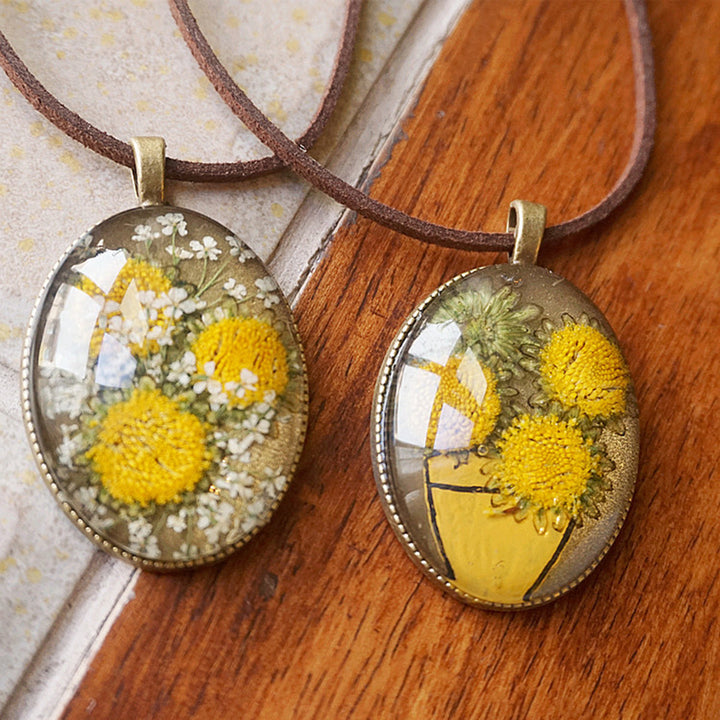 Flower Necklace with Pressed Resin - Van Gogh Sunflower Jasmine's Boutique Australia